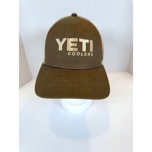 YETI Coolers Trucker Hat Khaki Brown Mesh‎ Back Adjustable Snapback Embroidered